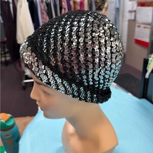 Vintage Halston Heritage Black and Silver Sequin Hat